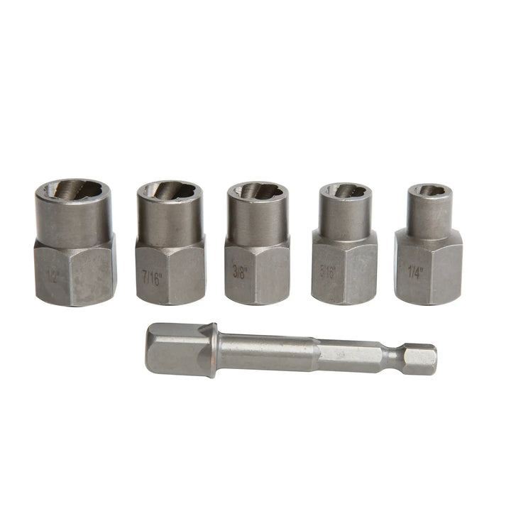 Photo of Craftsman CMAT136 extractor socket set with five silver sockets and one bit adapter, front view on white background.