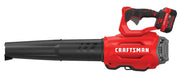Photo of CRAFTSMAN CMCBL720M1 cordless leaf blower, red and black, side view, white background.