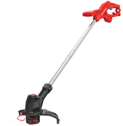 Photo of CRAFTSMAN electric string trimmer, SKU CMEST900, red and black, side angle, showing handle and cutting head.