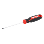 Photo of Craftsman flathead screwdriver with black and red handle, SKU CMHT65158, side angle, white background.