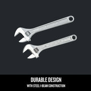Craftsman adjustable wrench set with steel I-beam design, SKU CMMT12002, top view on dark background.