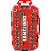 Photo of Craftsman socket set CMMT12030 in red plastic case, front angle with sockets and ratchet visible.