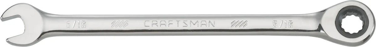 Craftsman CMMT42560 ratcheting combination wrench, silver, 5/16 inch size, side angle on white background.