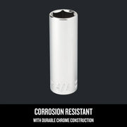Craftsman chrome socket CMMT45935, front angle, corrosion resistant long design.