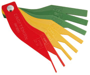 Craftsman CMMT98364 multi-color plastic gap gauge set in red, yellow, and green, photo angled on white background.