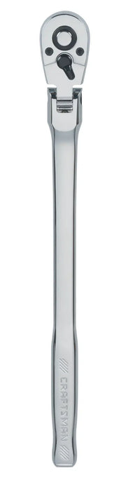 Photo of Craftsman chrome flex head ratchet tool, SKU CMMT99426, front view on white background.