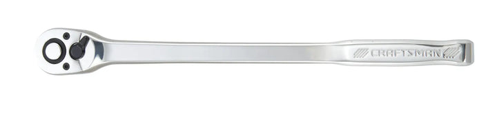 Photo of Craftsman long-handle ratchet, silver finish, model CMMT99441, tool shown flat on white background.