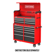 Photo of Craftsman red tool chest with drawers, wheels, and open top, SKU CMST98273RB, front angle.