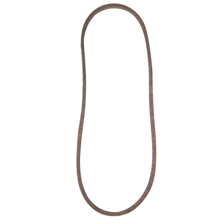A brown sanding belt, oval-shaped and made of abrasive material, typically used for sanding or grinding surfaces.