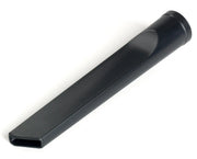 A black plastic vacuum cleaner nozzle attachment with a narrow, flat tip designed for cleaning tight spaces.